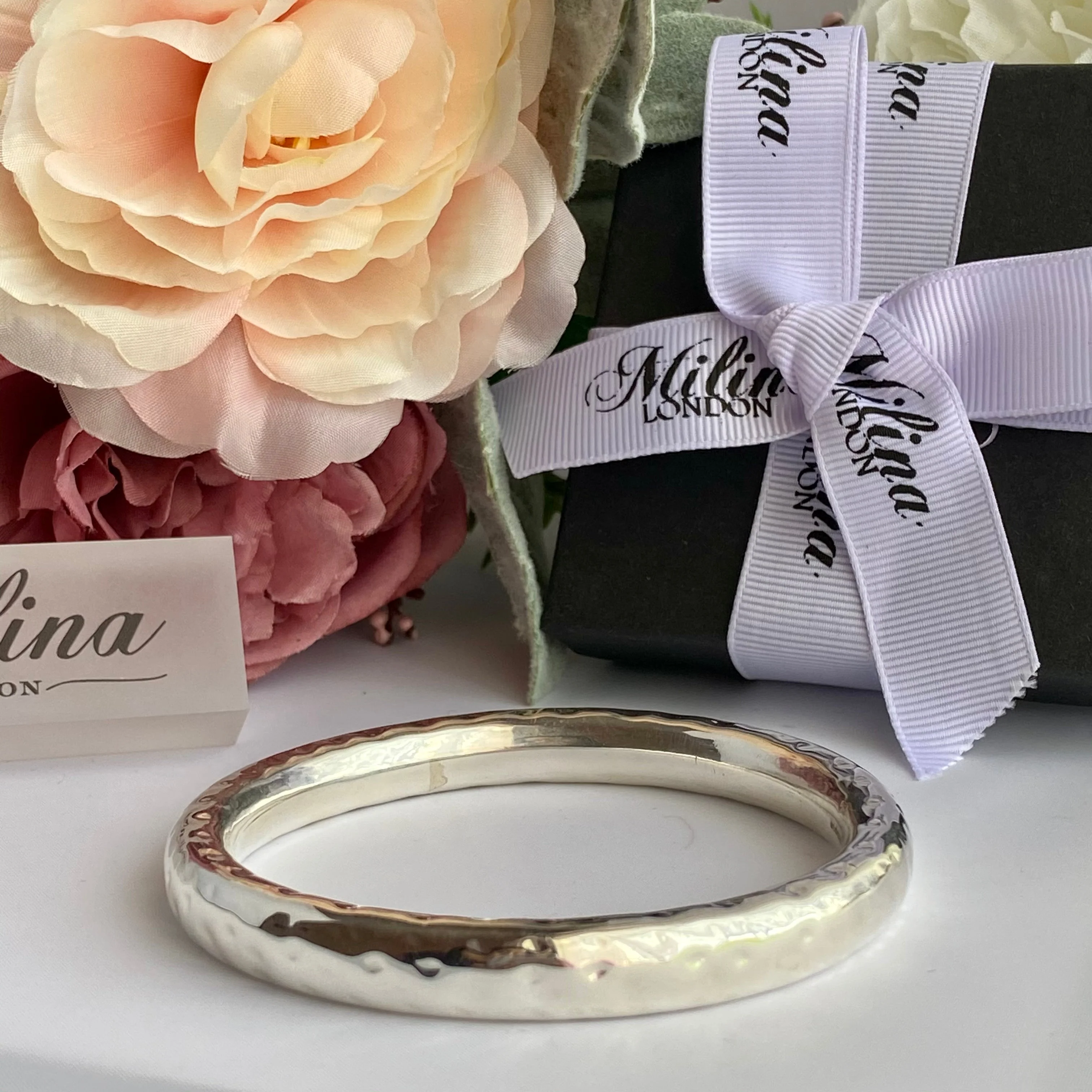 Sterling Silver Thick Hammered Bangle - Image 6