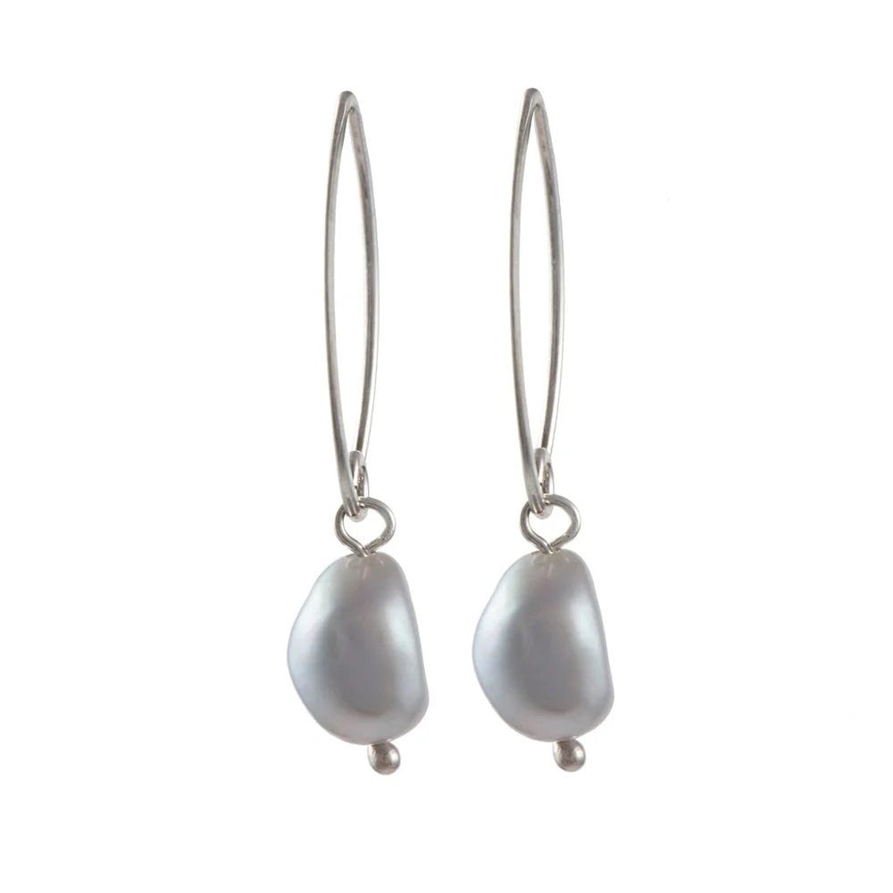 Sterling Silver Threader Hook Earrings - Grey Pearl - Image 2