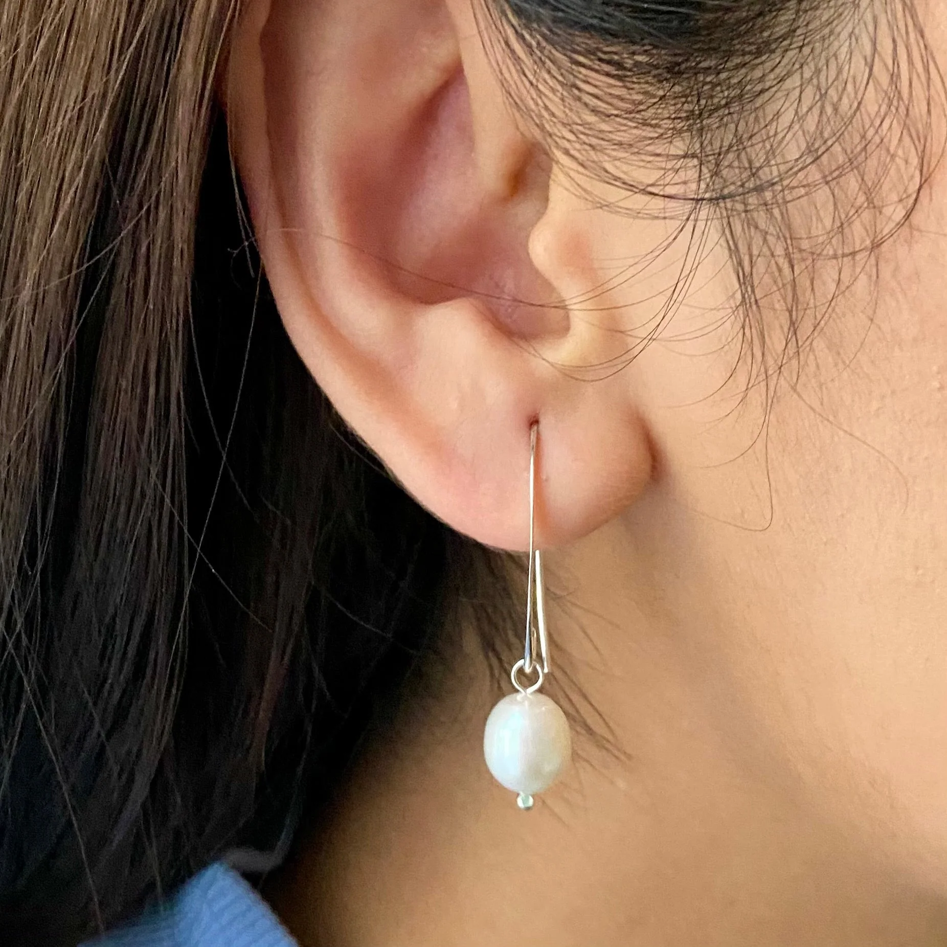 Sterling Silver Threader Hook Earrings - Pearl - Image 4