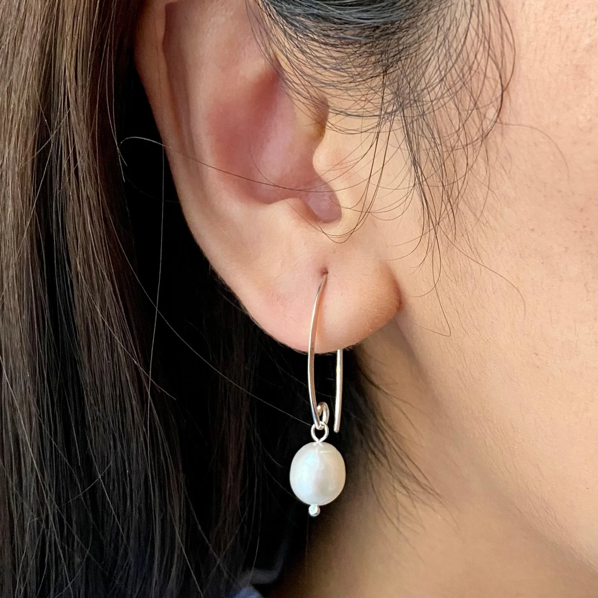 Sterling Silver Threader Hook Earrings - Pearl - Image 5