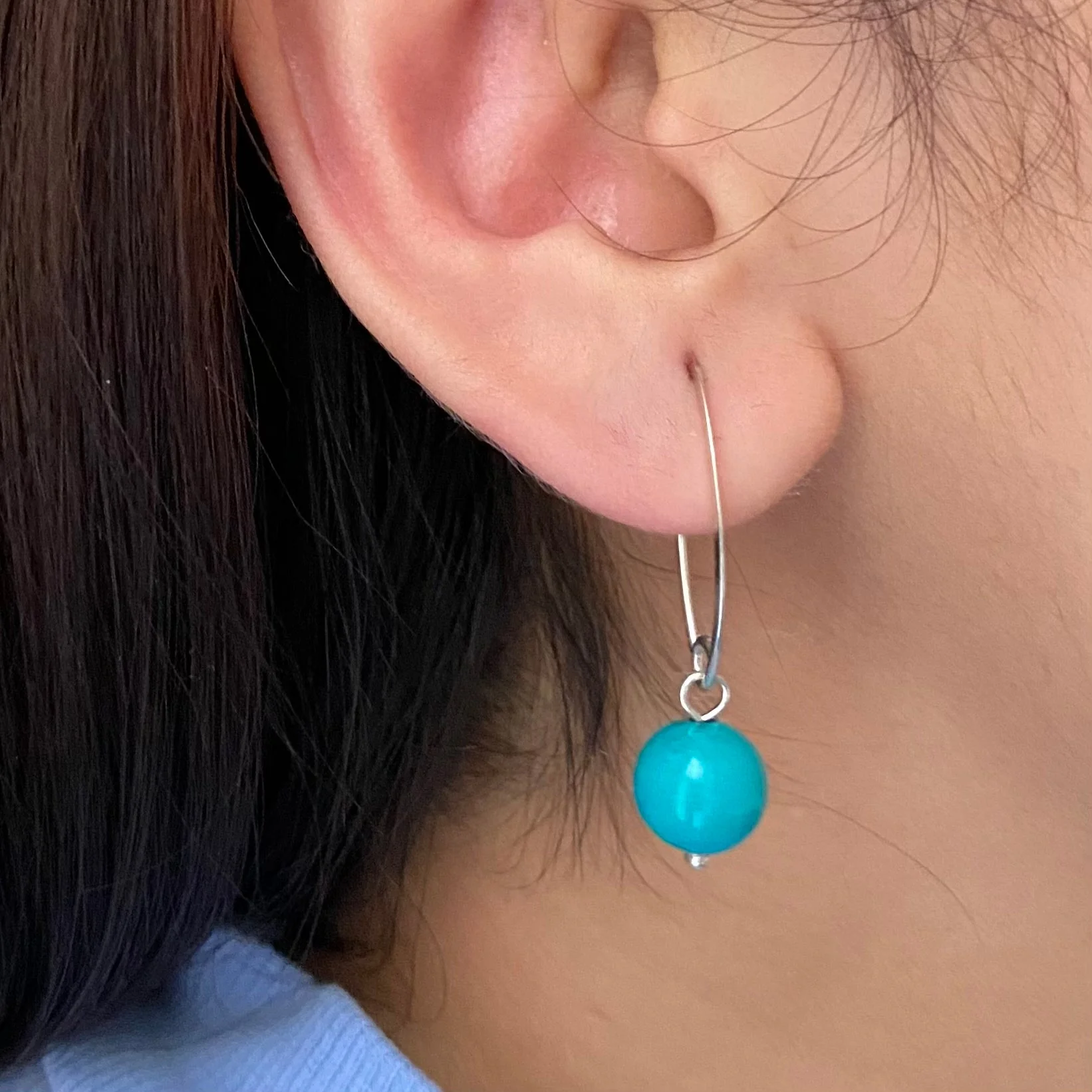 Sterling Silver Threader Hook Earrings - Turquoise Drop