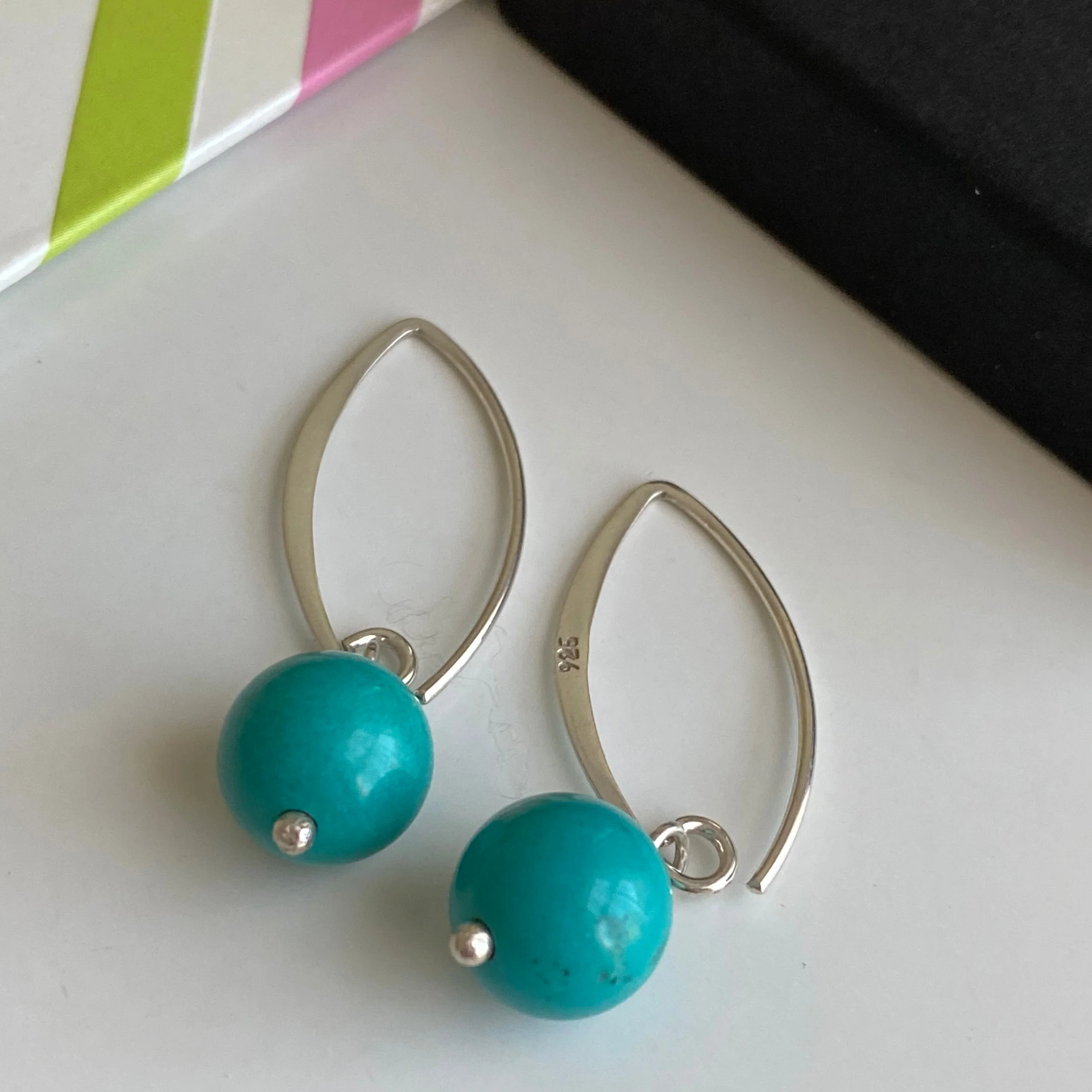 Sterling Silver Threader Hook Earrings - Turquoise Drop - Image 3