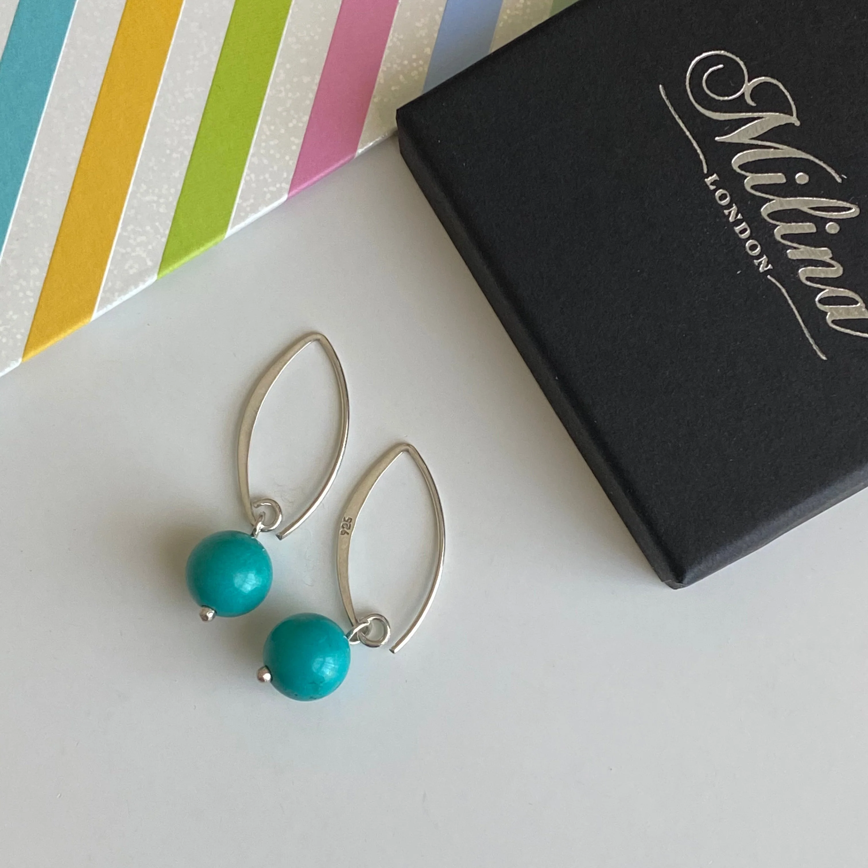 Sterling Silver Threader Hook Earrings - Turquoise Drop - Image 4