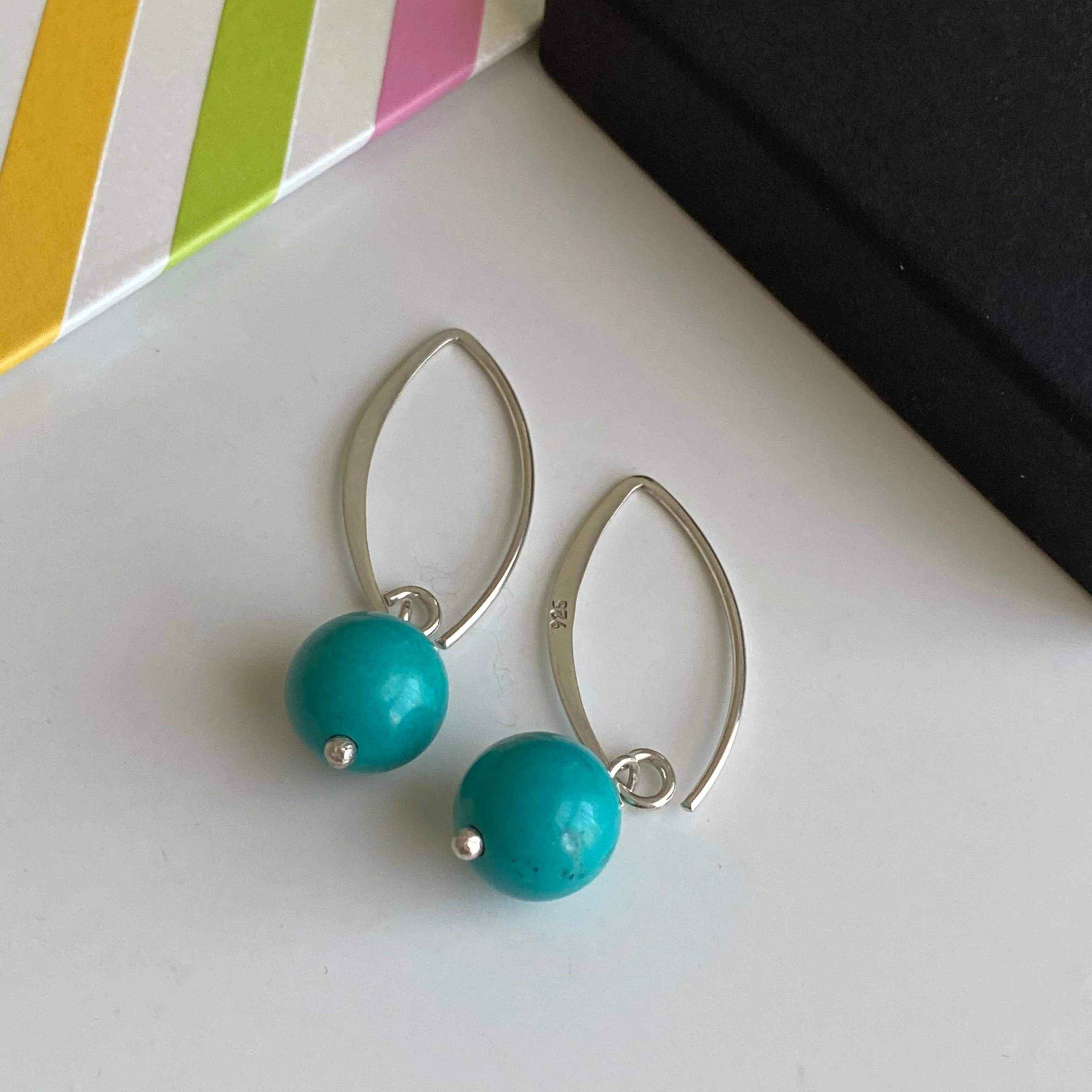 Sterling Silver Threader Hook Earrings - Turquoise Drop - Image 5