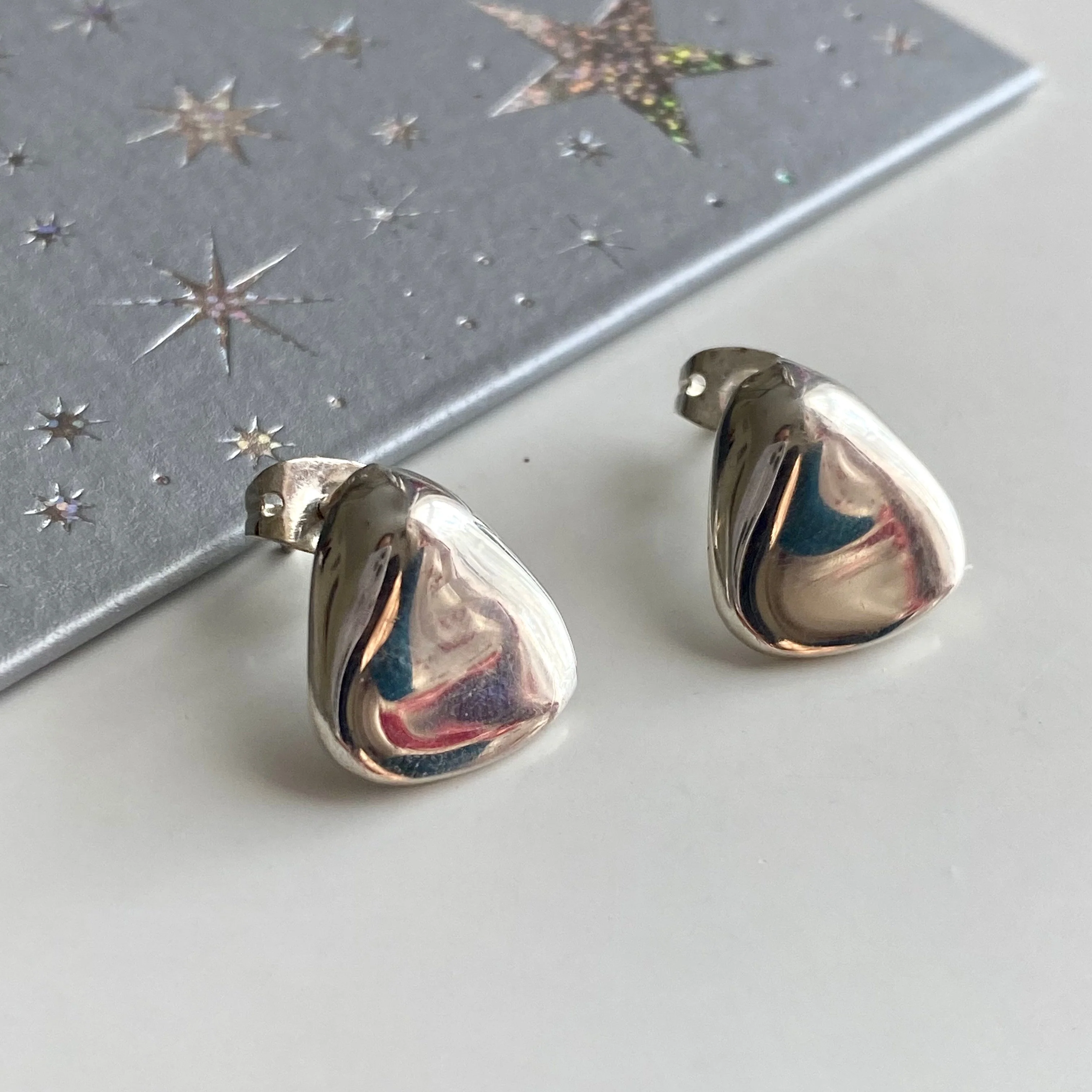 Sterling Silver Triangle Shaped Concave Stud Earrings - Image 3