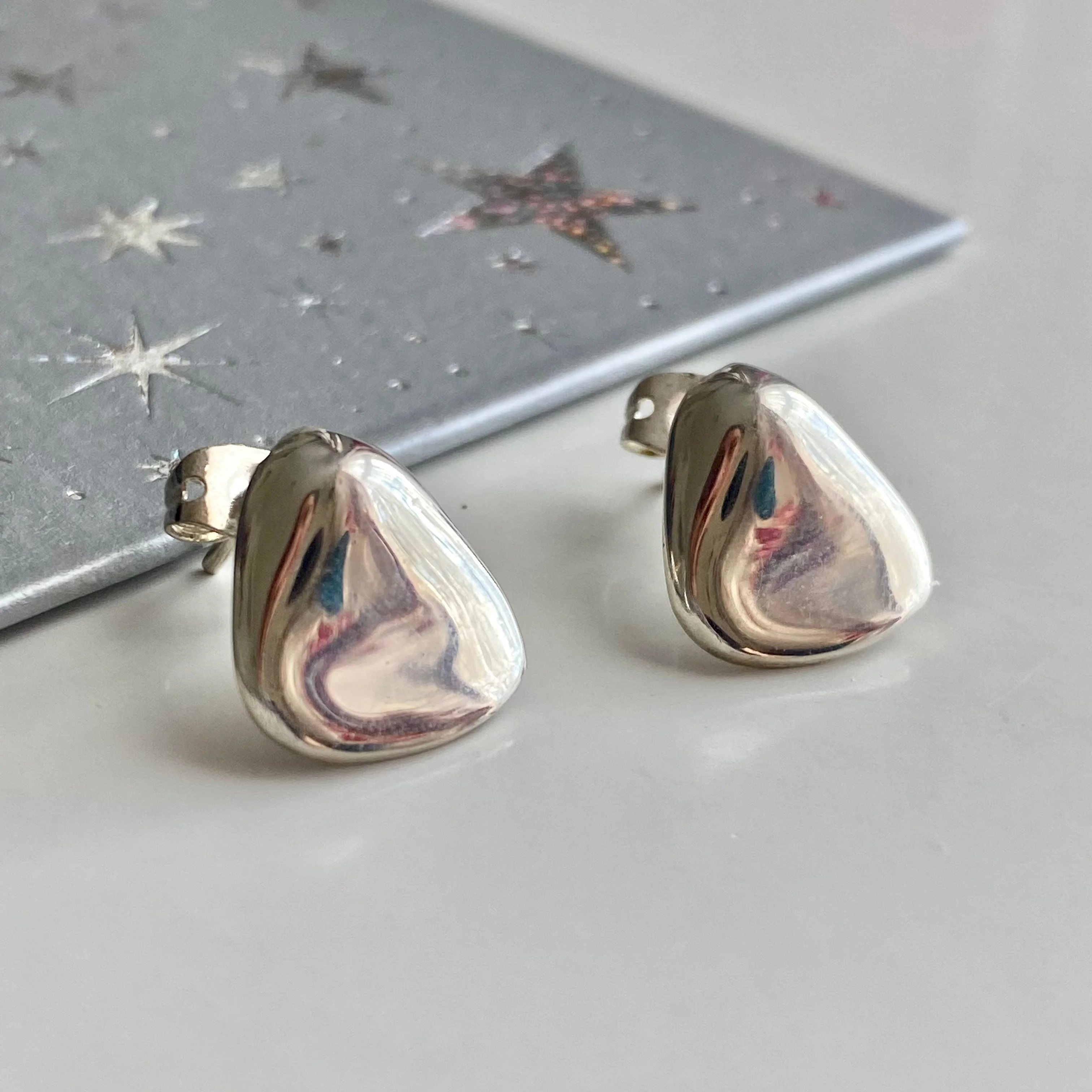 Sterling Silver Triangle Shaped Concave Stud Earrings - Image 4