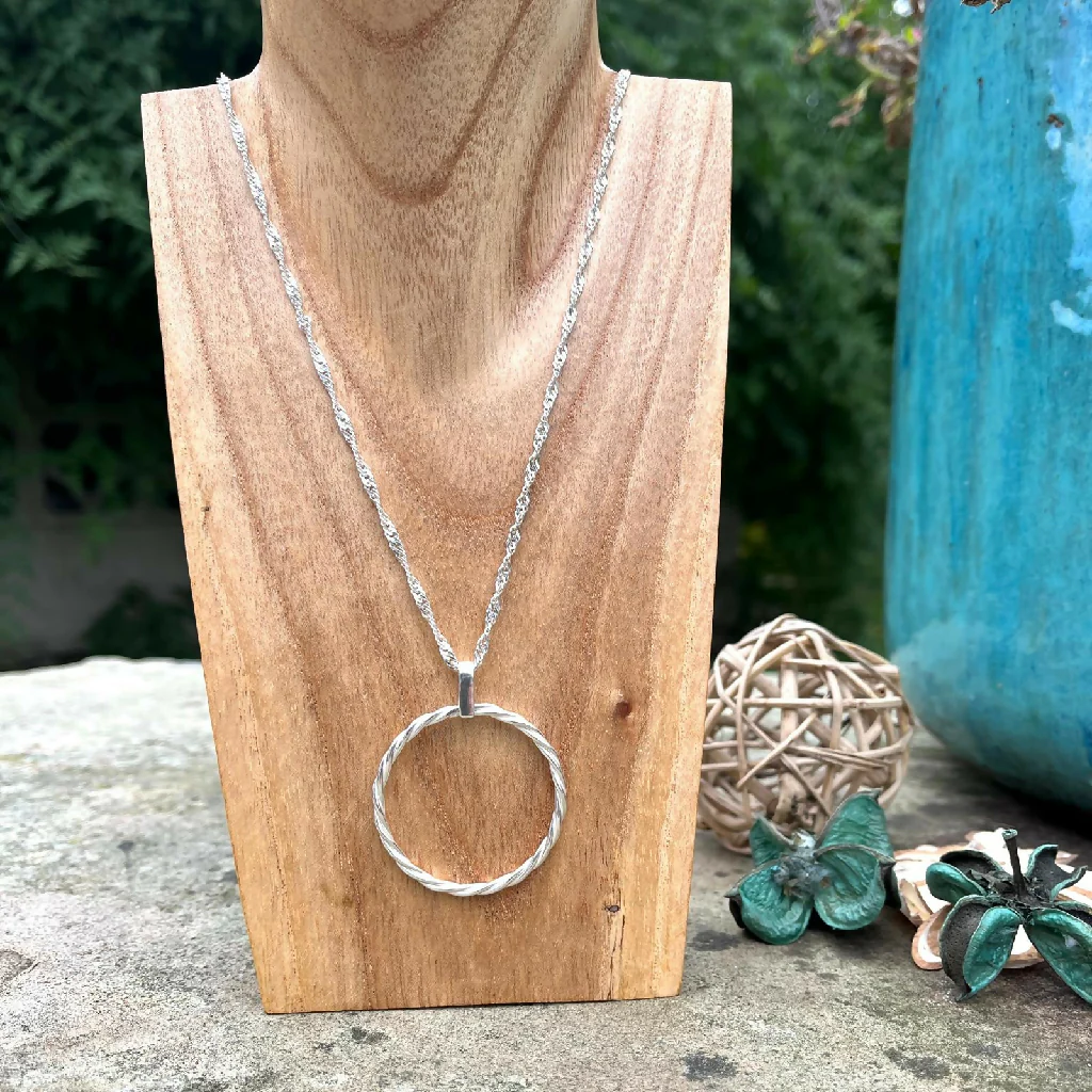 Sterling Silver Twisted Hoop Necklace on 26" Silver Chain