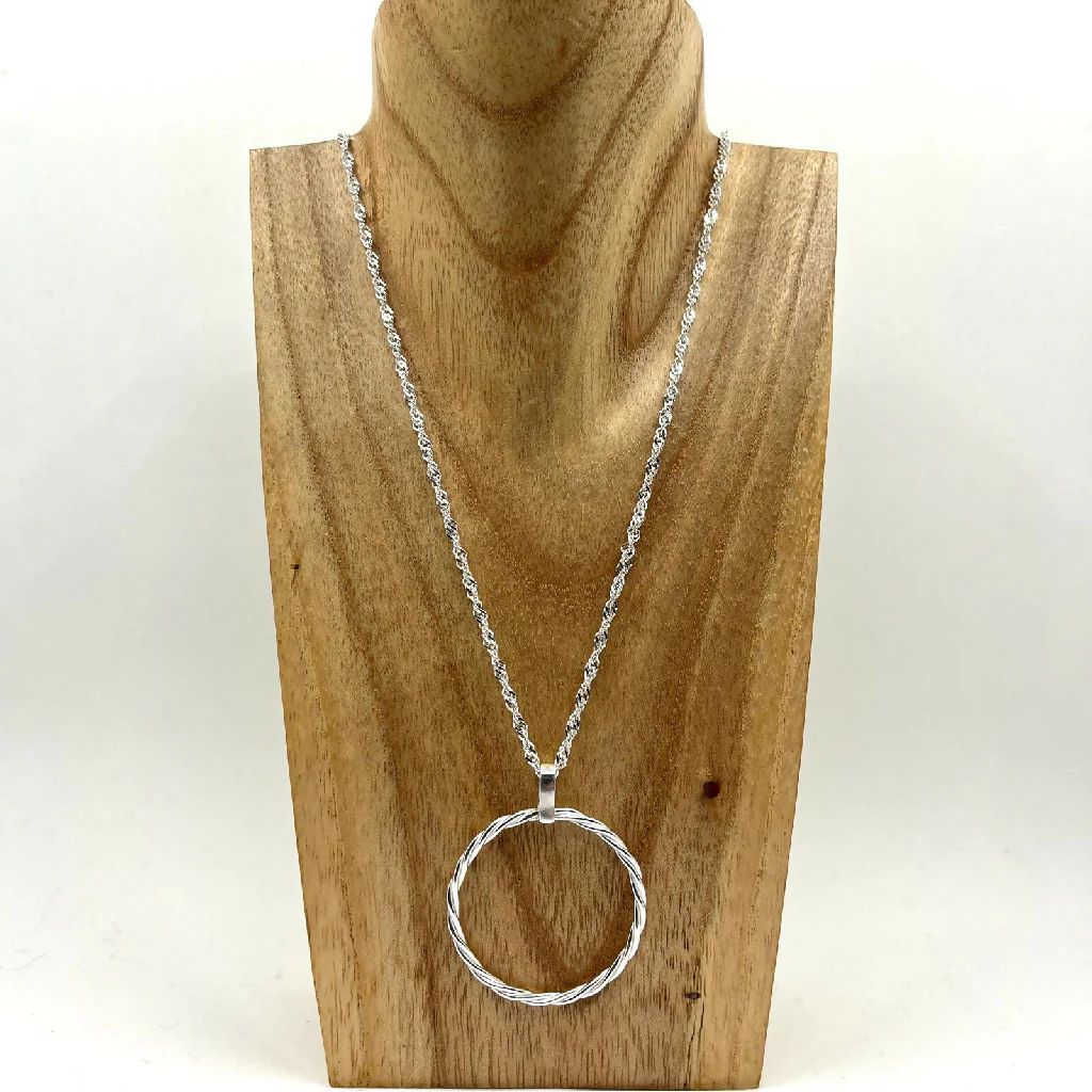 Sterling Silver Twisted Hoop Necklace on 26" Silver Chain - Image 2