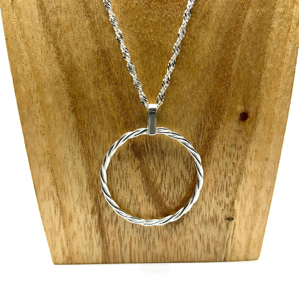 Sterling Silver Twisted Hoop Necklace on 26" Silver Chain - Image 4