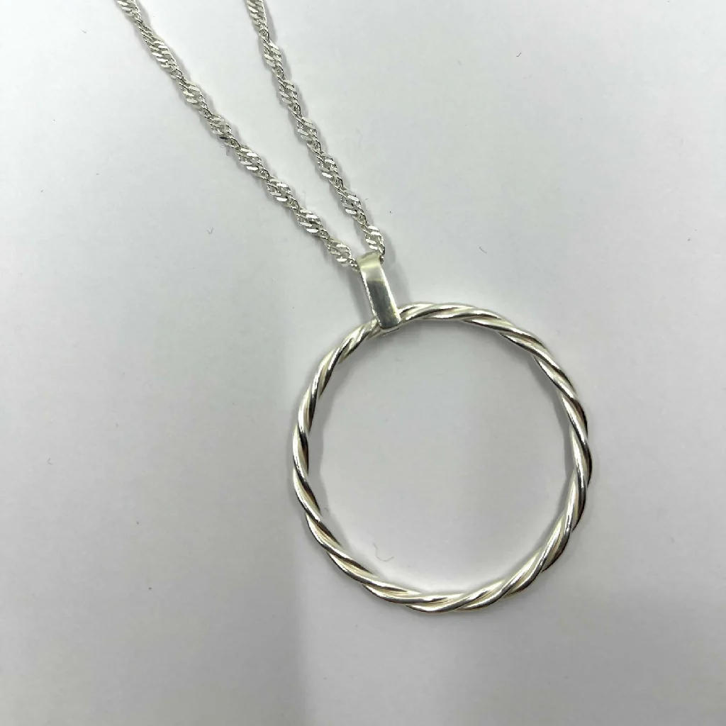 Sterling Silver Twisted Hoop Necklace on 26" Silver Chain - Image 5