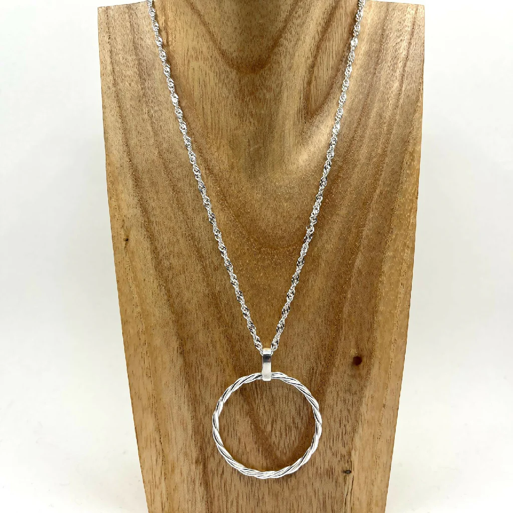 Sterling Silver Twisted Hoop Necklace on 26" Silver Chain - Image 7