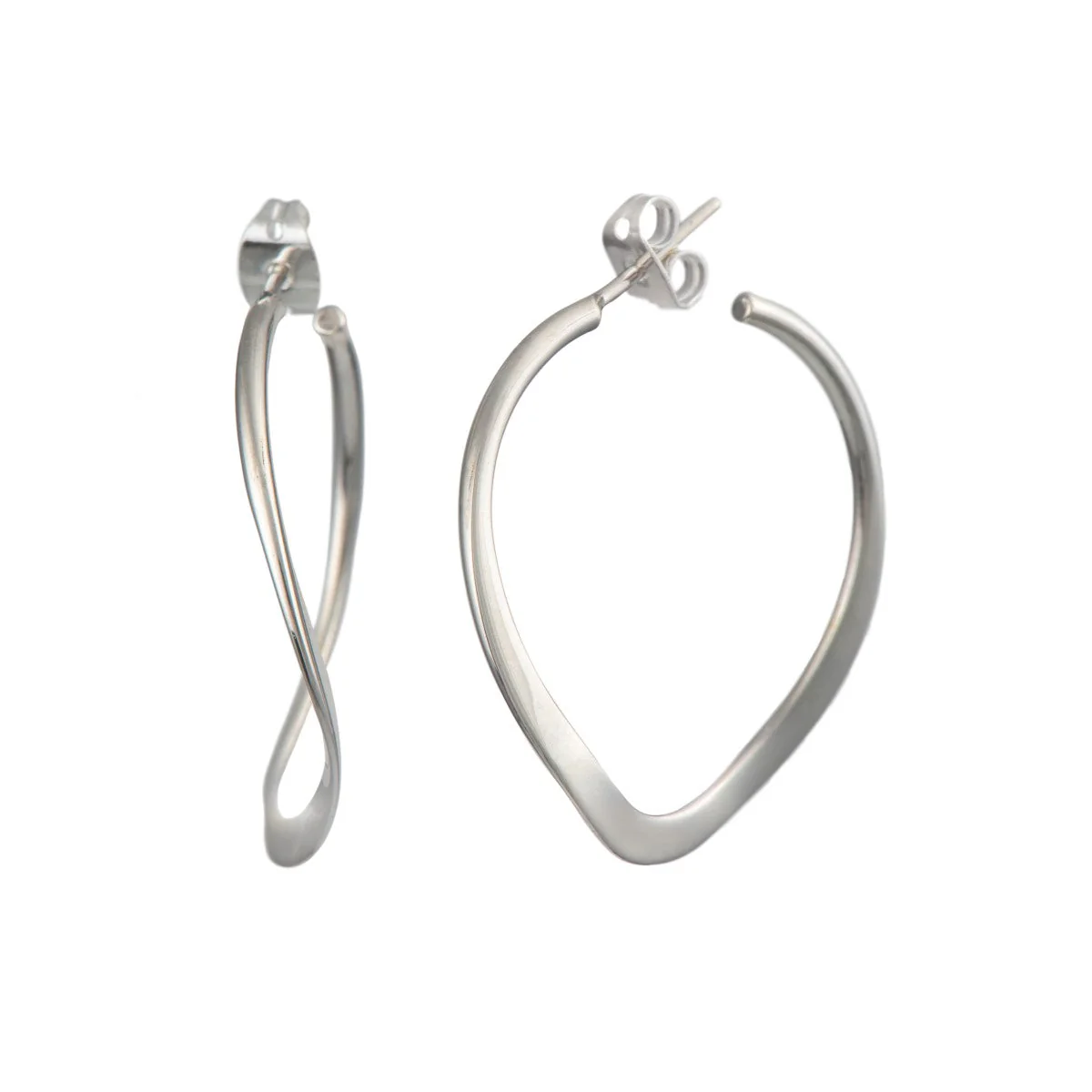 Sterling Silver Wavy Hoop Earrings - Image 2