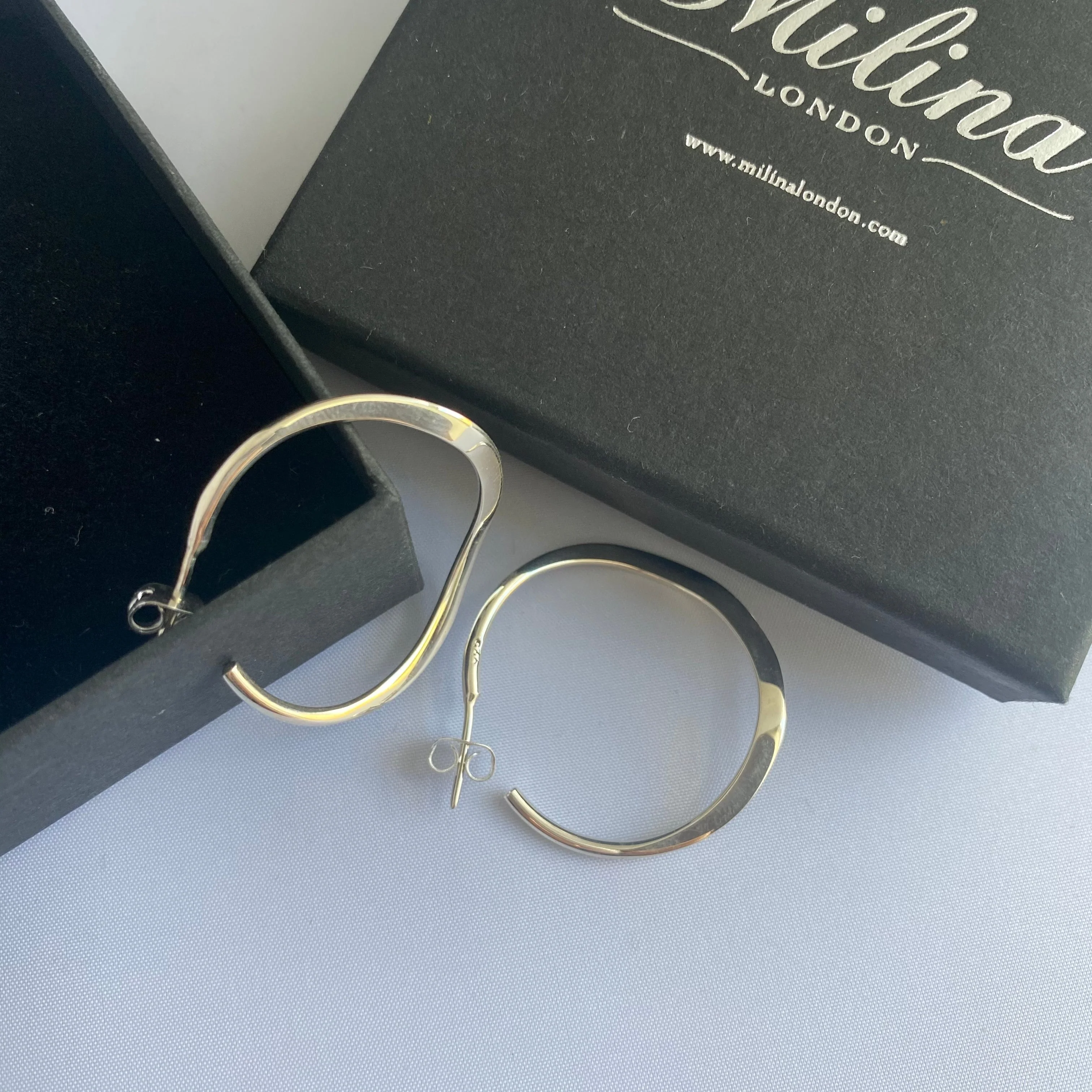 Sterling Silver Wavy Hoop Earrings - Image 3