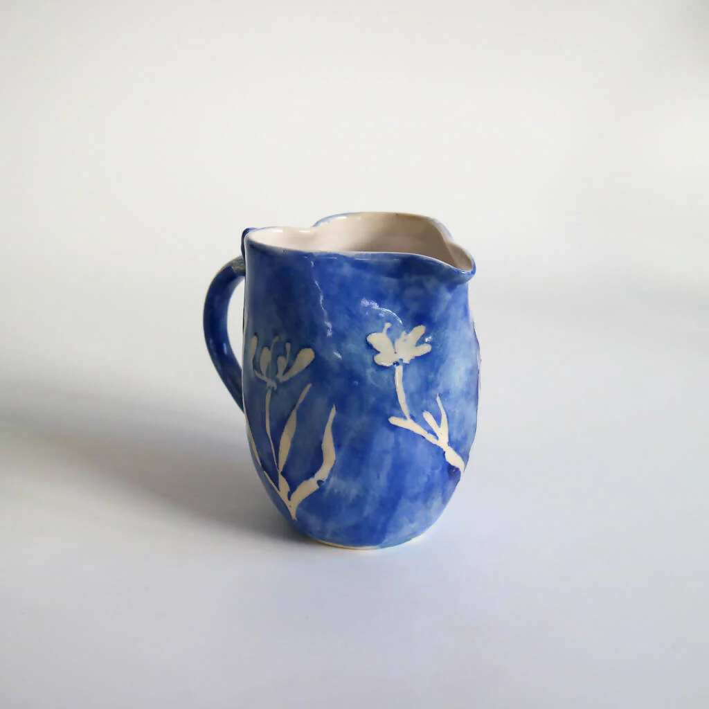 Stoneware Clay Heart Jug in Blue Flower Design - Image 10