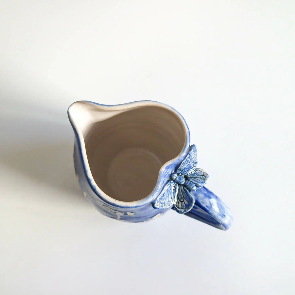 Stoneware Clay Heart Jug in Blue Flower Design - Image 3