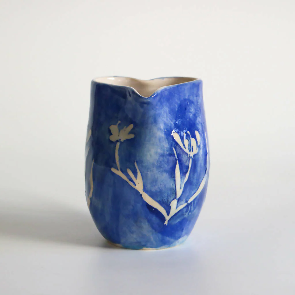 Stoneware Clay Heart Jug in Blue Flower Design - Image 6