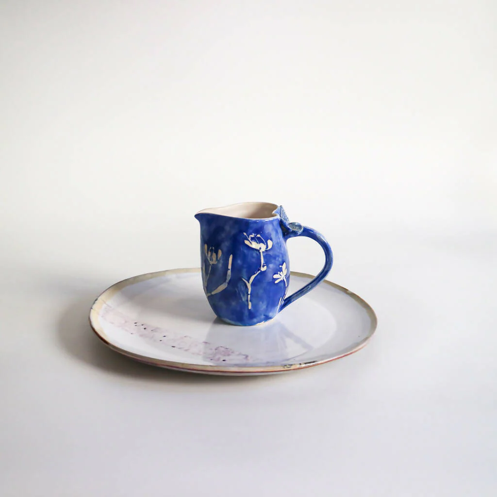 Stoneware Clay Heart Jug in Blue Flower Design - Image 7