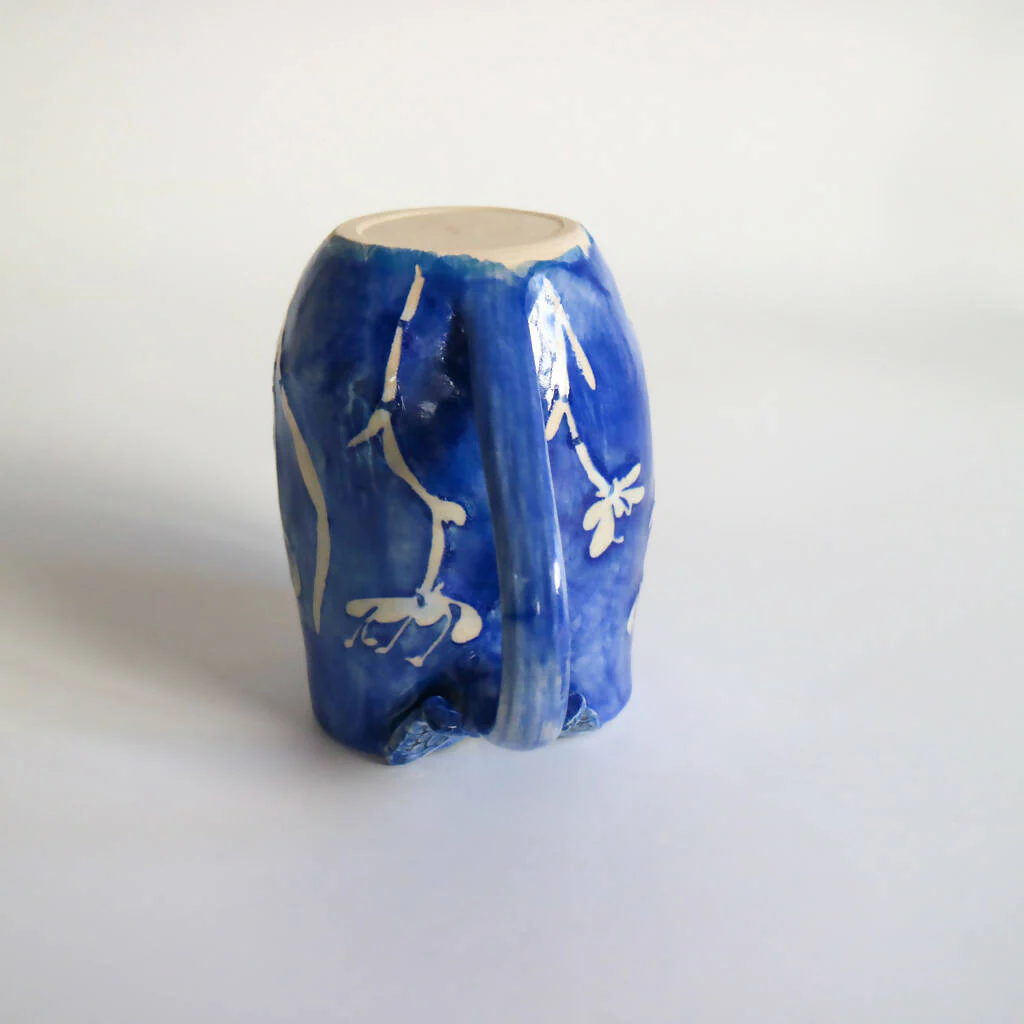Stoneware Clay Heart Jug in Blue Flower Design - Image 8