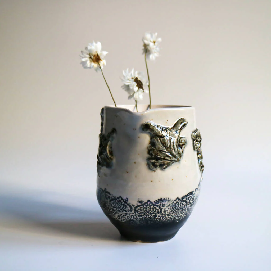 Stoneware Clay Jug in Lace Design - Image 9