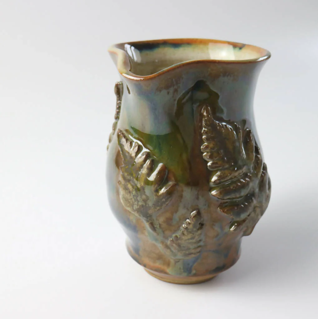 Stoneware Clay Jug with Botanical Detail - Image 3