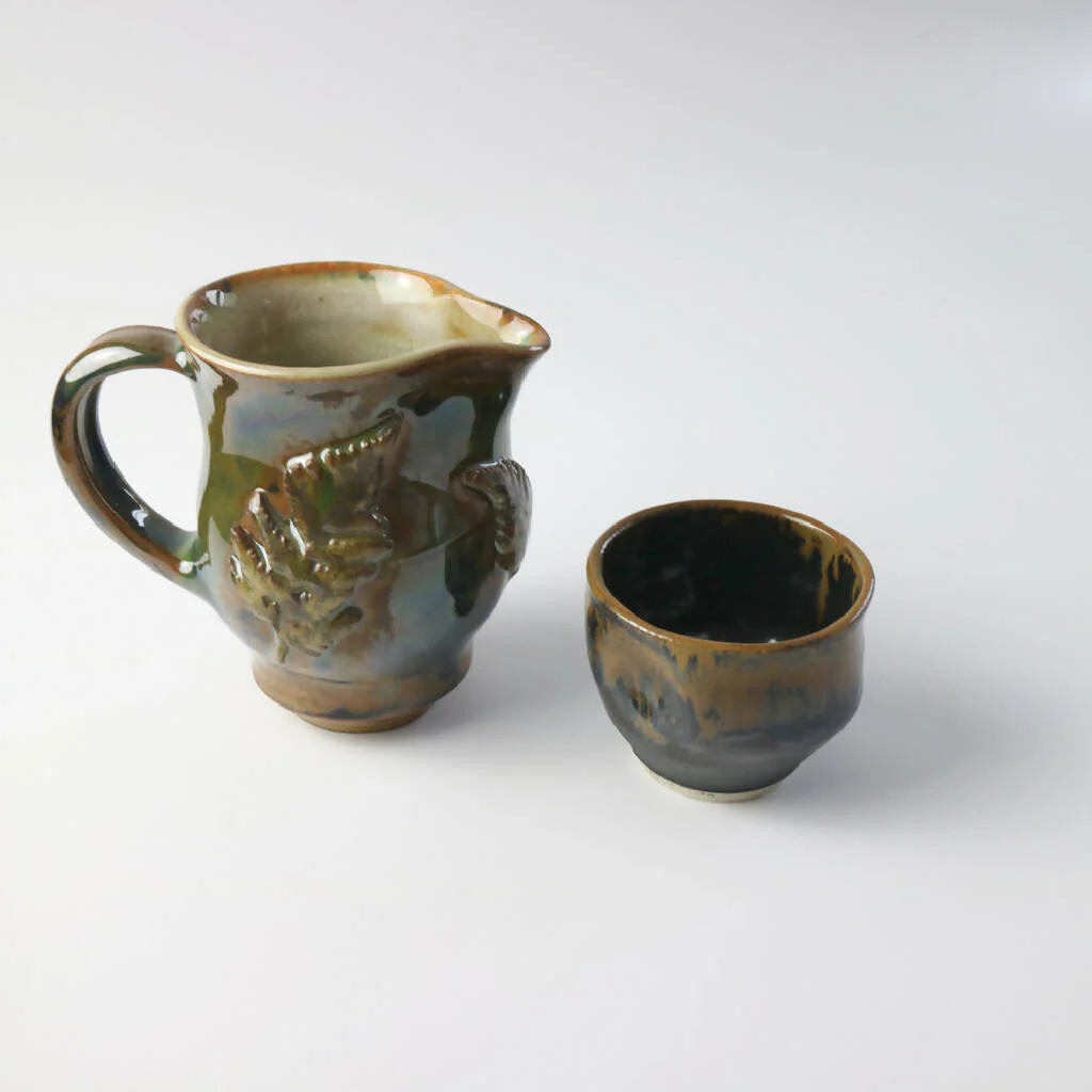 Stoneware Clay Jug with Botanical Detail - Image 5