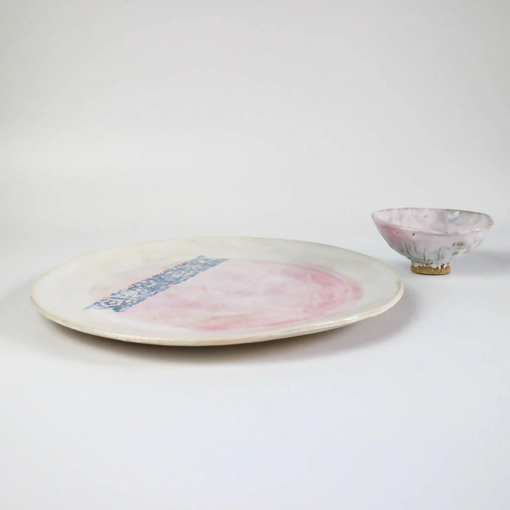 Stoneware Clay Plate In Pink Watercolour Design - Image 7