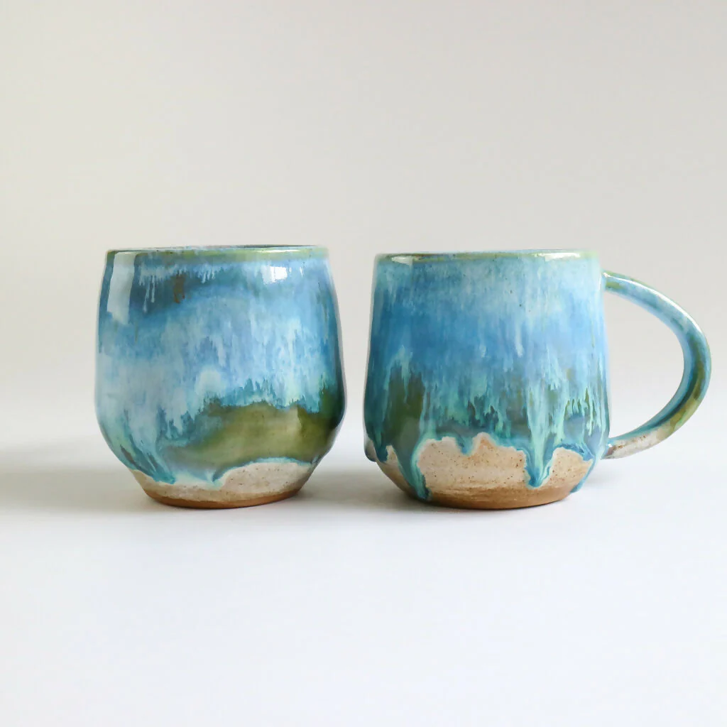 Stoneware Mug in Blue Surf Design - Image 2