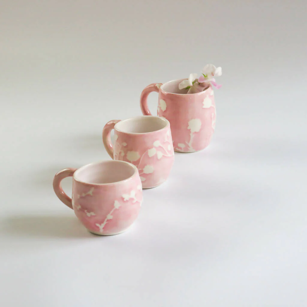 Stoneware Pink Mug in Botanical Design - Image 10