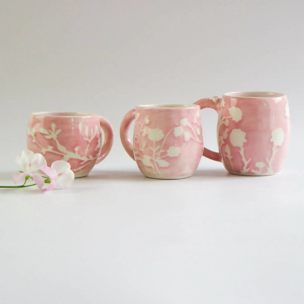 Stoneware Pink Mug in Botanical Design - Image 3