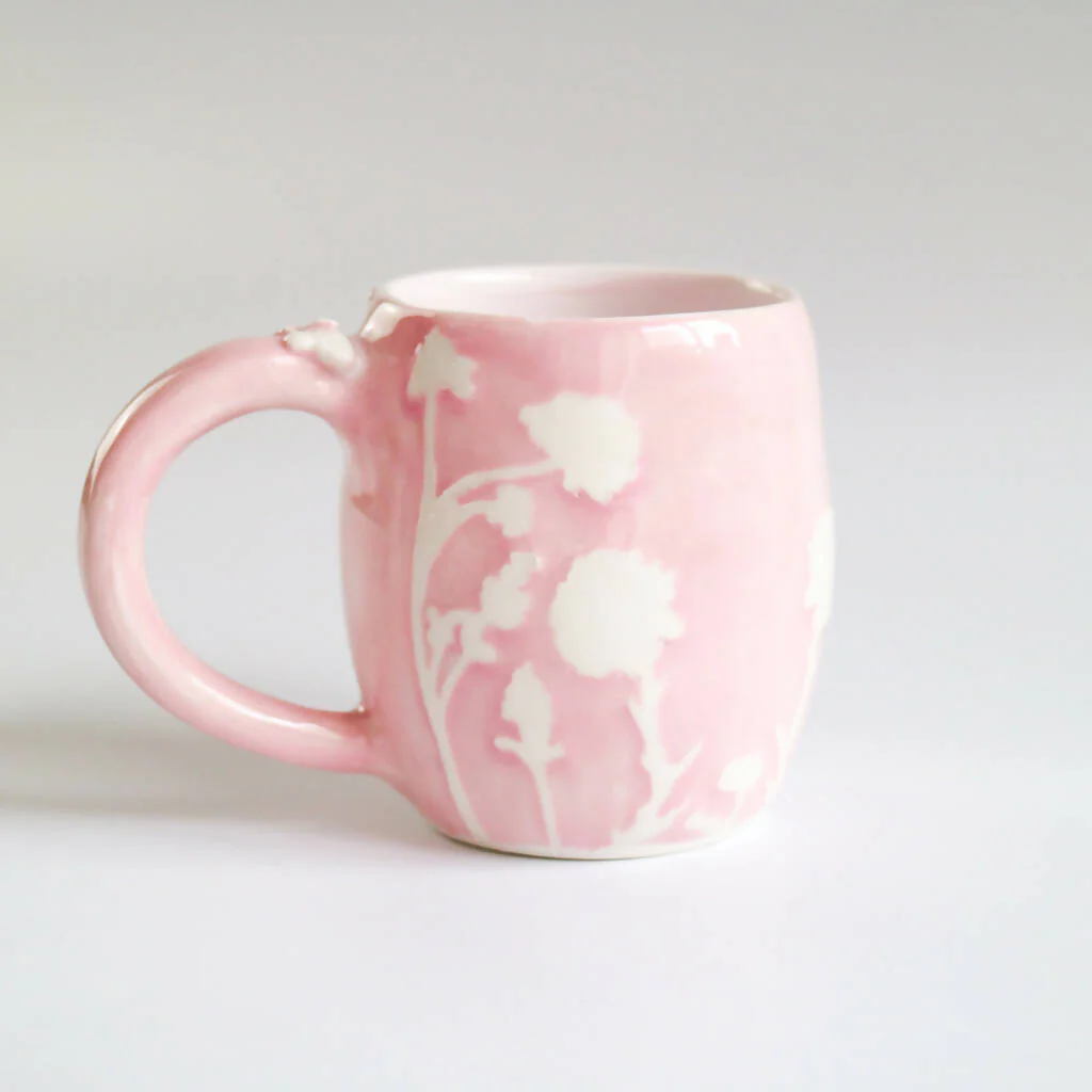 Stoneware Pink Mug in Botanical Design - Image 4