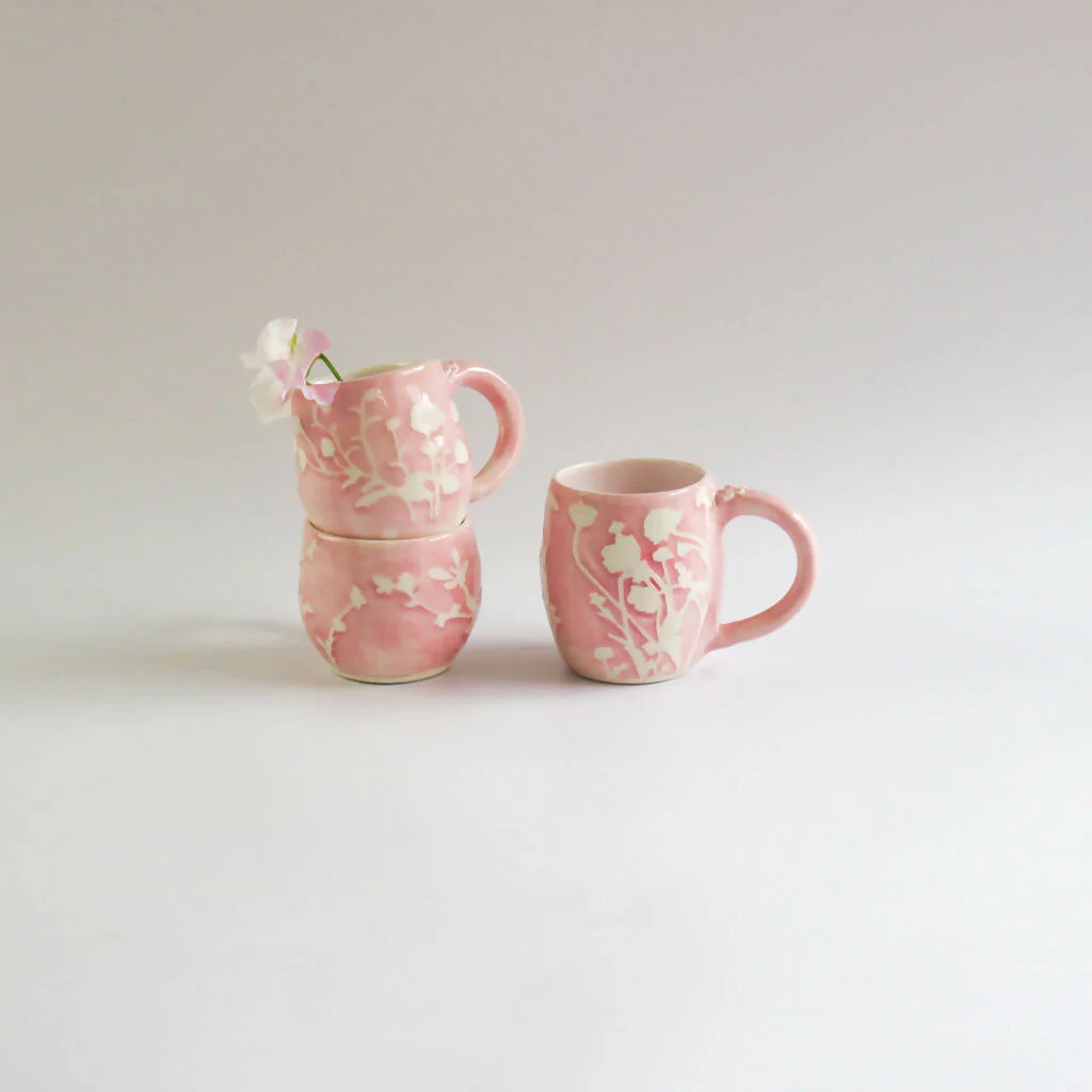 Stoneware Pink Mug in Botanical Design - Image 6