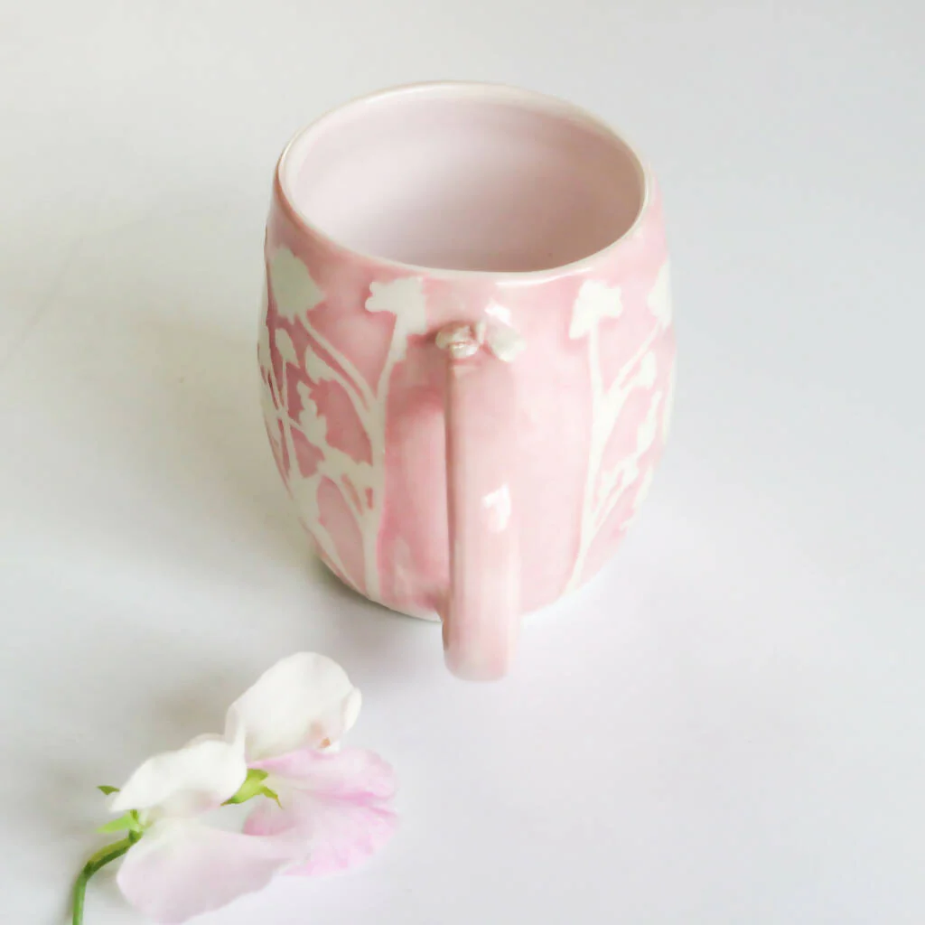 Stoneware Pink Mug in Botanical Design - Image 7