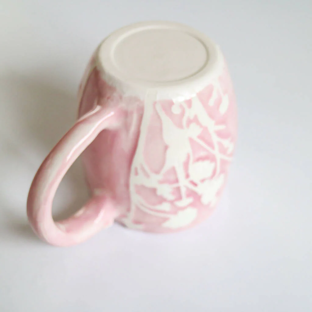 Stoneware Pink Mug in Botanical Design - Image 8