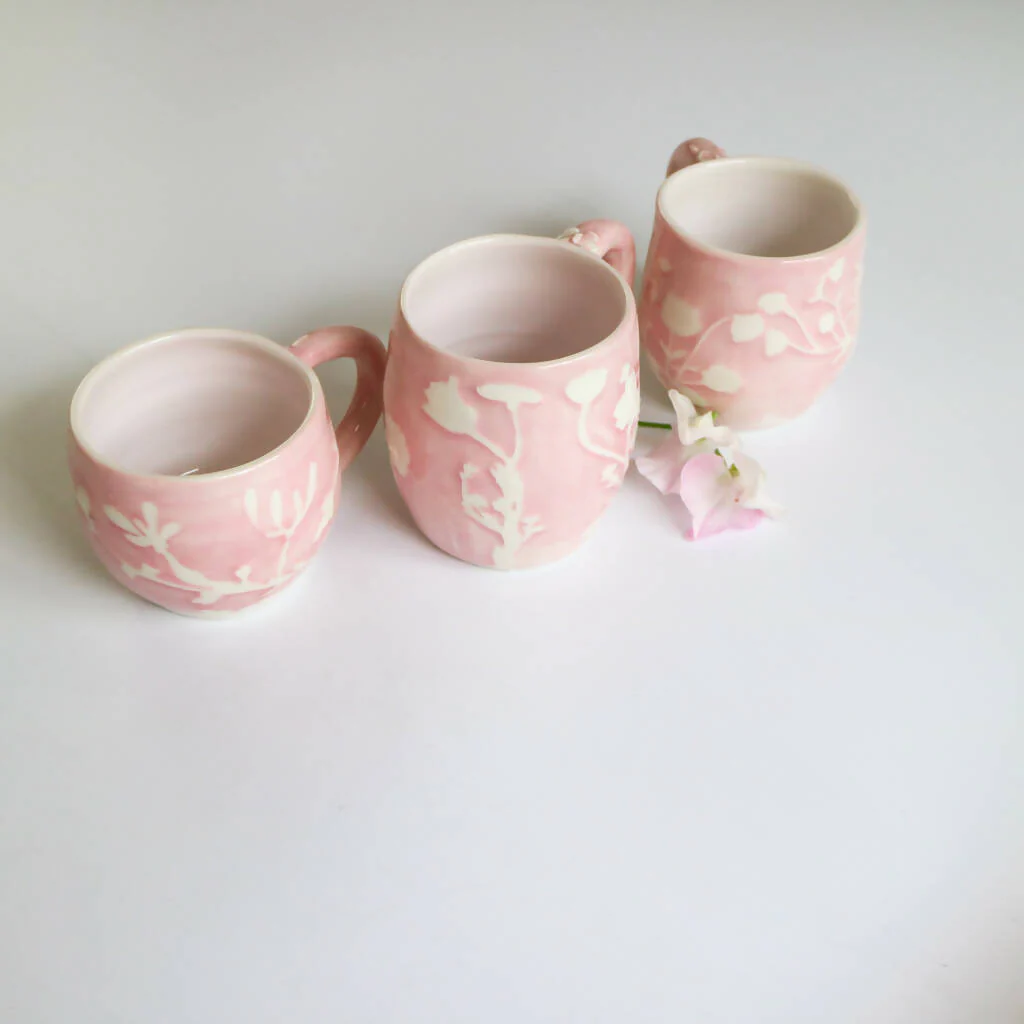 Stoneware Pink Mug in Botanical Design - Image 9