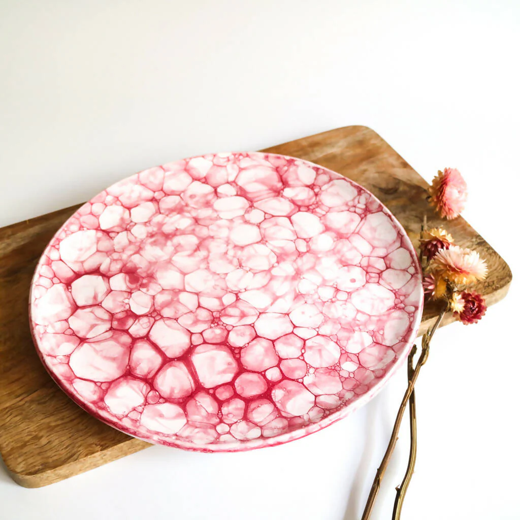 Stoneware Plate in Raspberry Bubble Design - Image 2