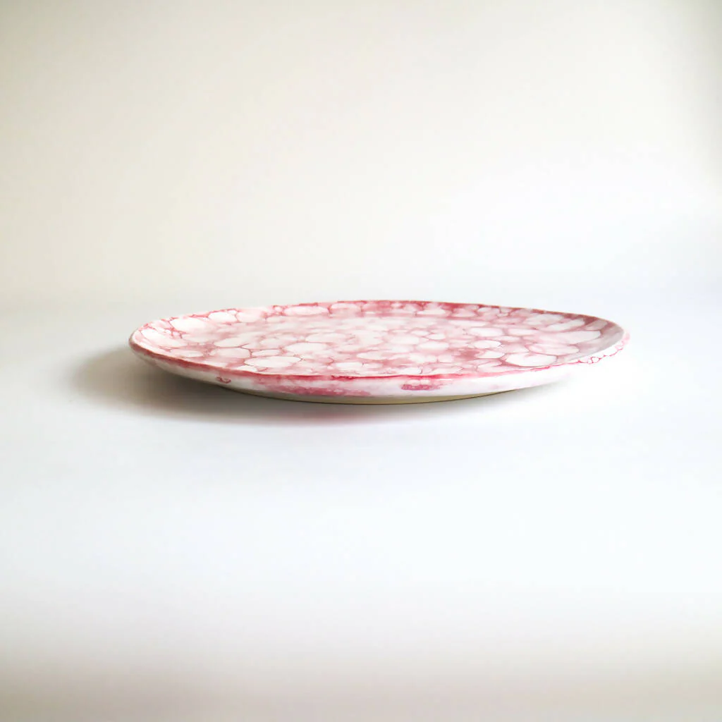 Stoneware Plate in Raspberry Bubble Design - Image 3