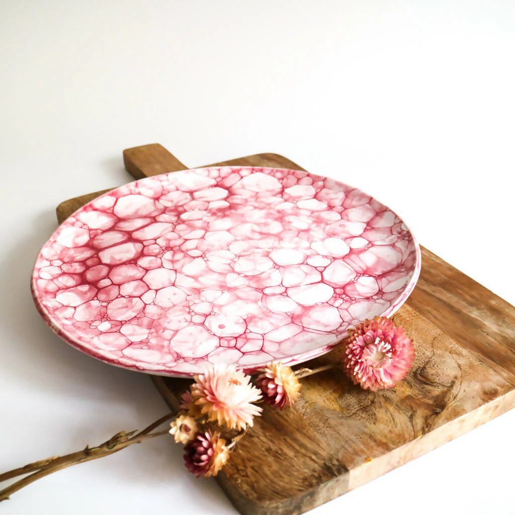 Stoneware Plate in Raspberry Bubble Design - Image 8