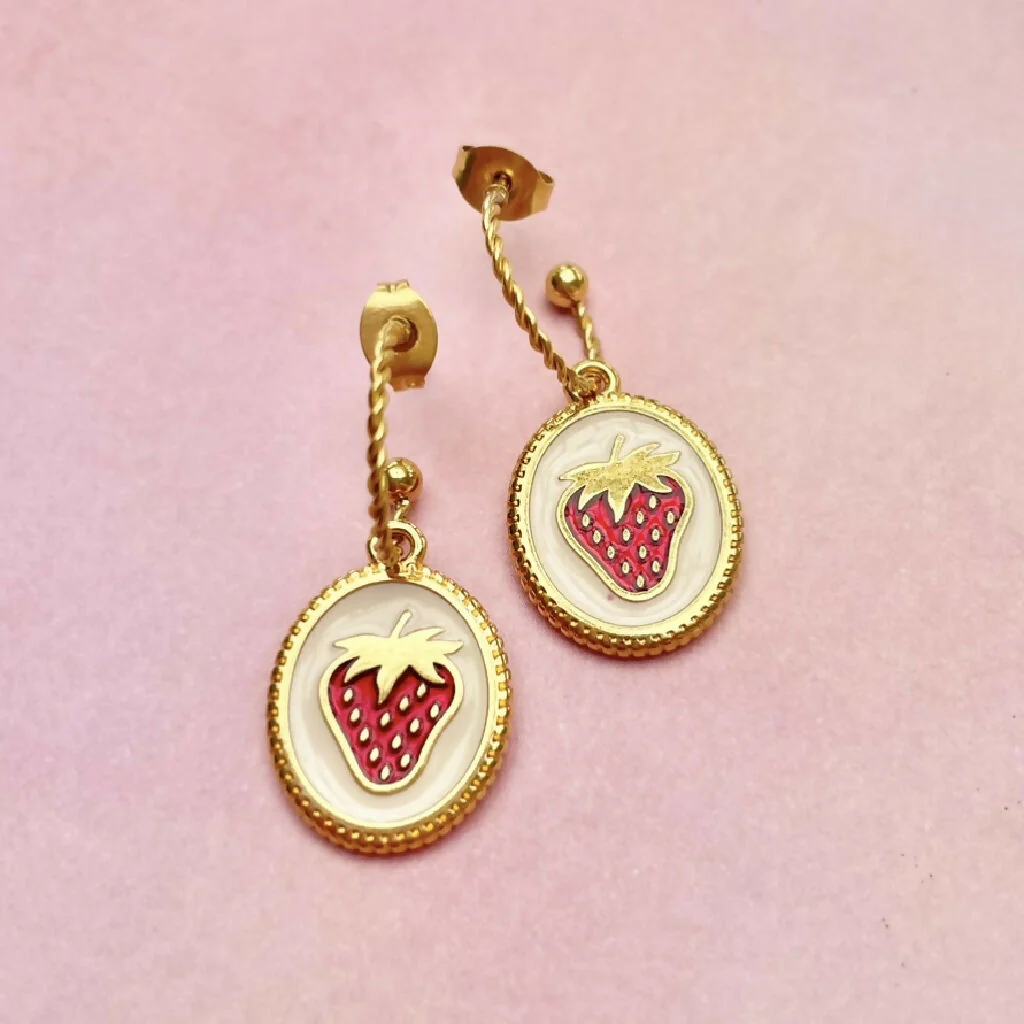 Strawberry Cottage Stainless Steel Hoops with 24ct Gold Pendants Earrings - Image 2