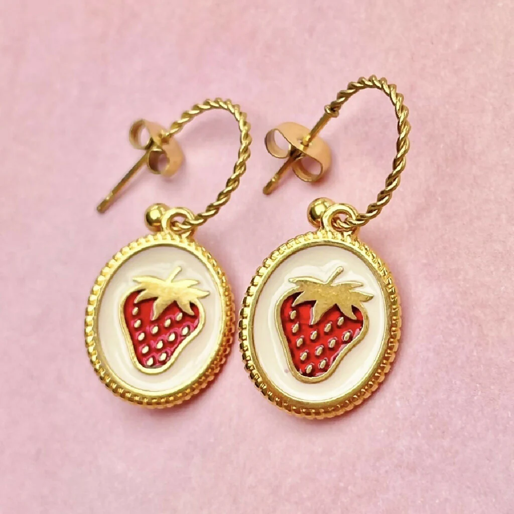 Strawberry Cottage Stainless Steel Hoops with 24ct Gold Pendants Earrings - Image 4