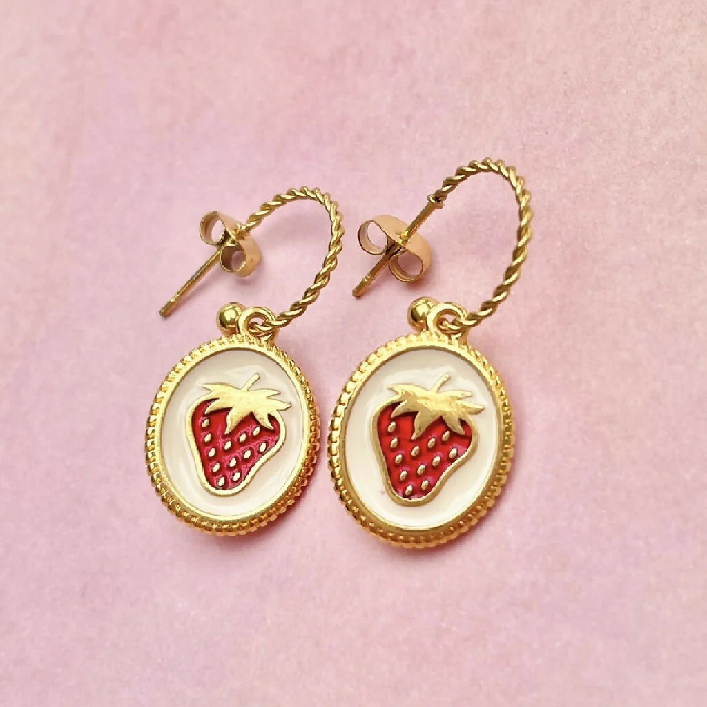 Strawberry Cottage Stainless Steel Hoops with 24ct Gold Pendants Earrings - Image 5
