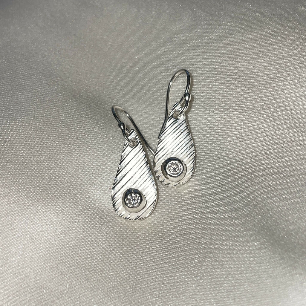 Stripe Tear Drop Sterling Silver Earrings - Image 2