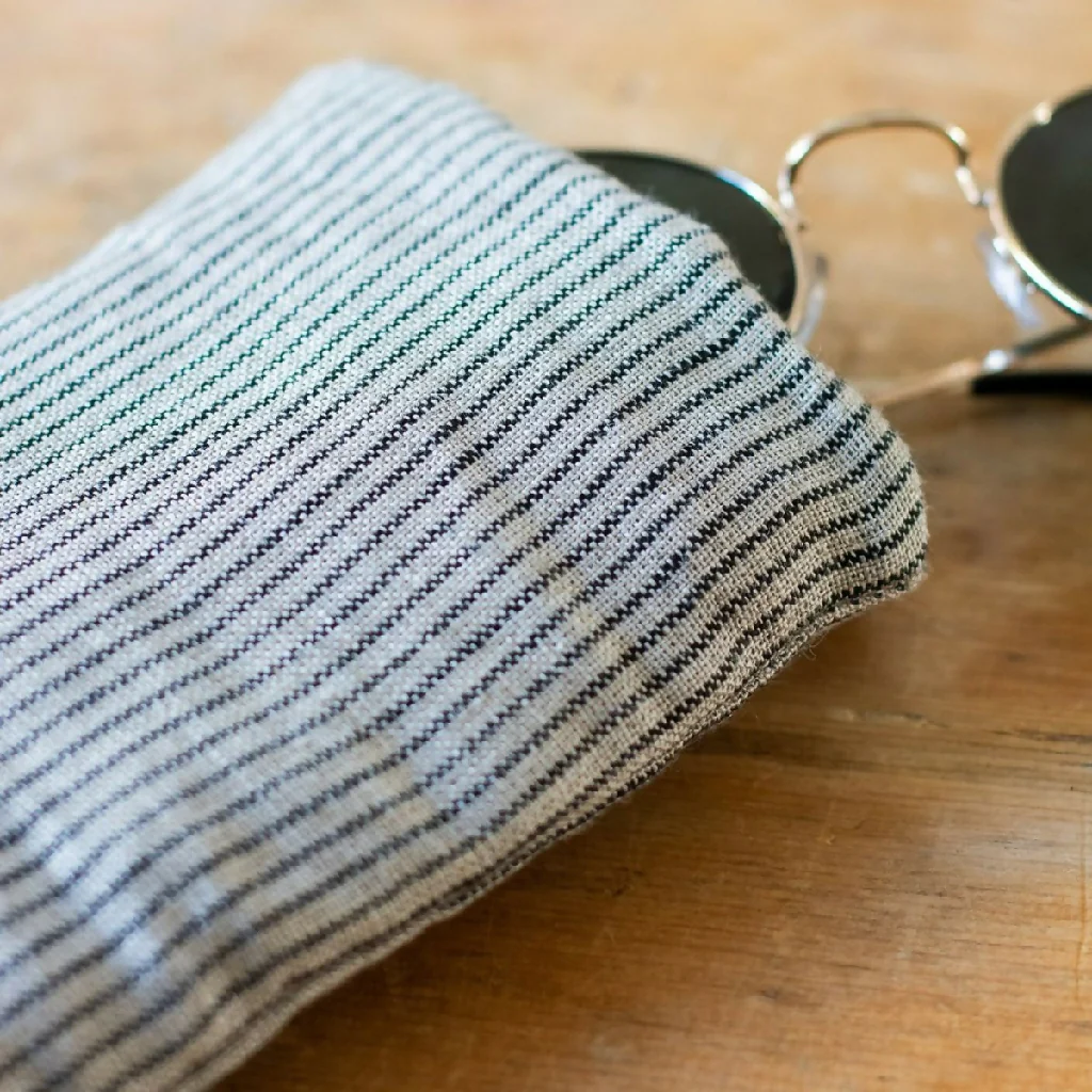 Striped Linen Glasses Case in Natural/Dark Blue - Image 3