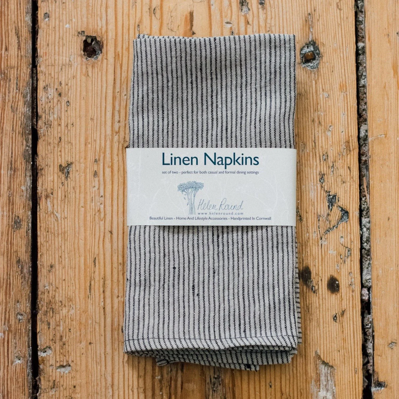 Striped Linen Napkins With Dark Blue/Natural Stripes - Image 3