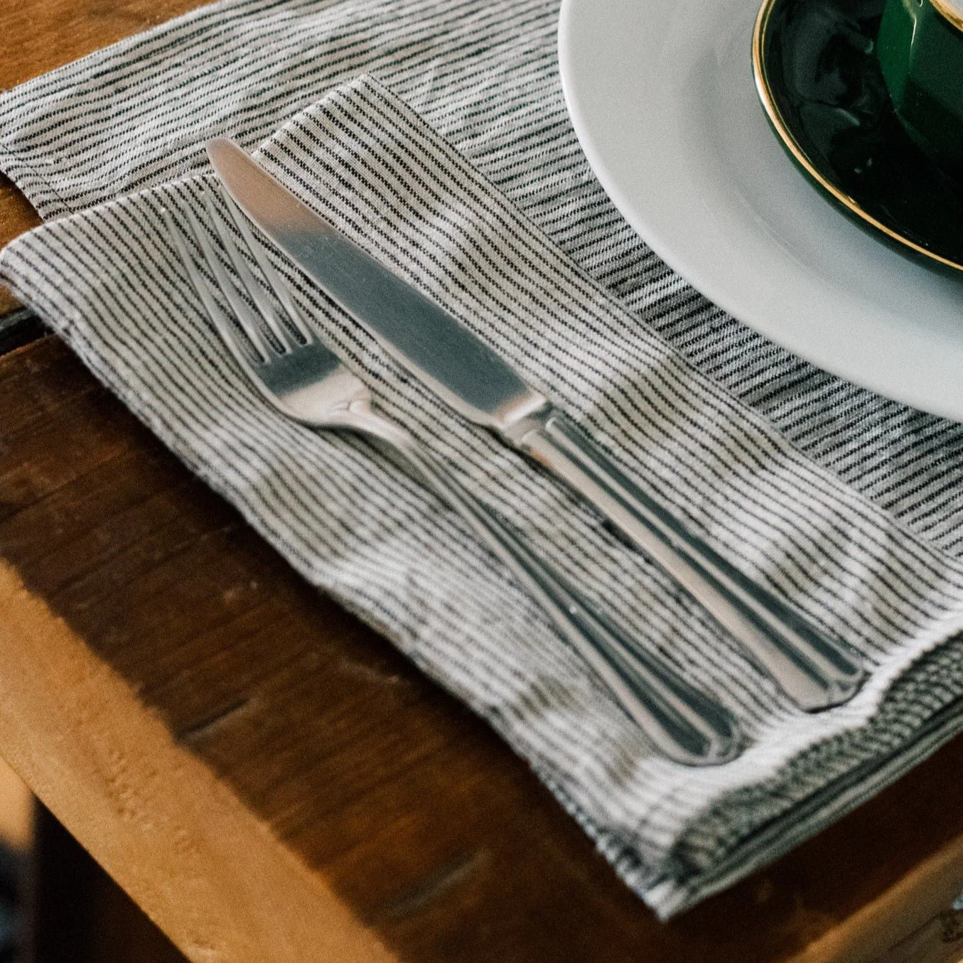 Striped Linen Napkins With Dark Blue/Natural Stripes - Image 5