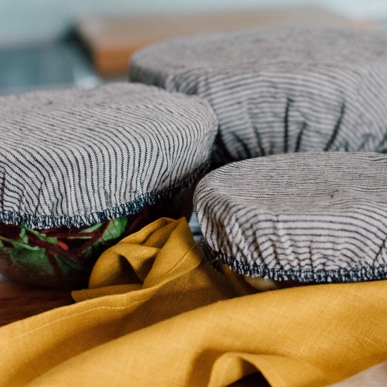 Striped Reusable Linen Bowl Covers Set - Image 4