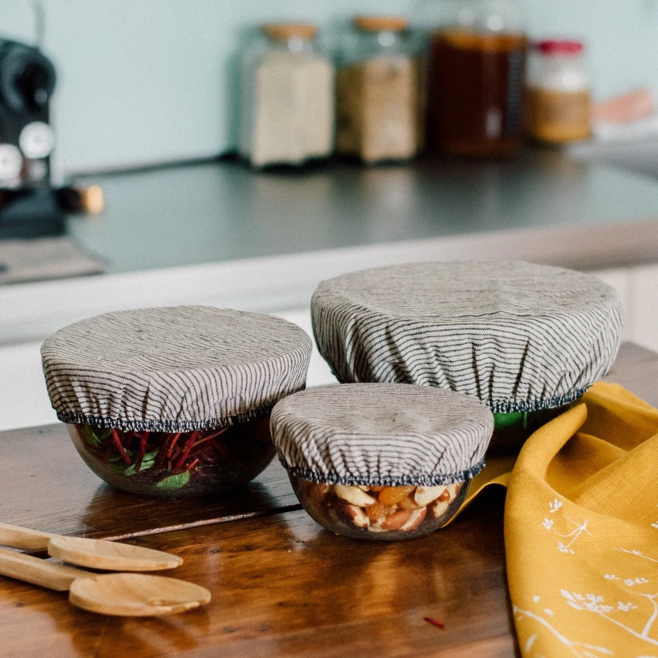 Striped Reusable Linen Bowl Covers Set - Image 5