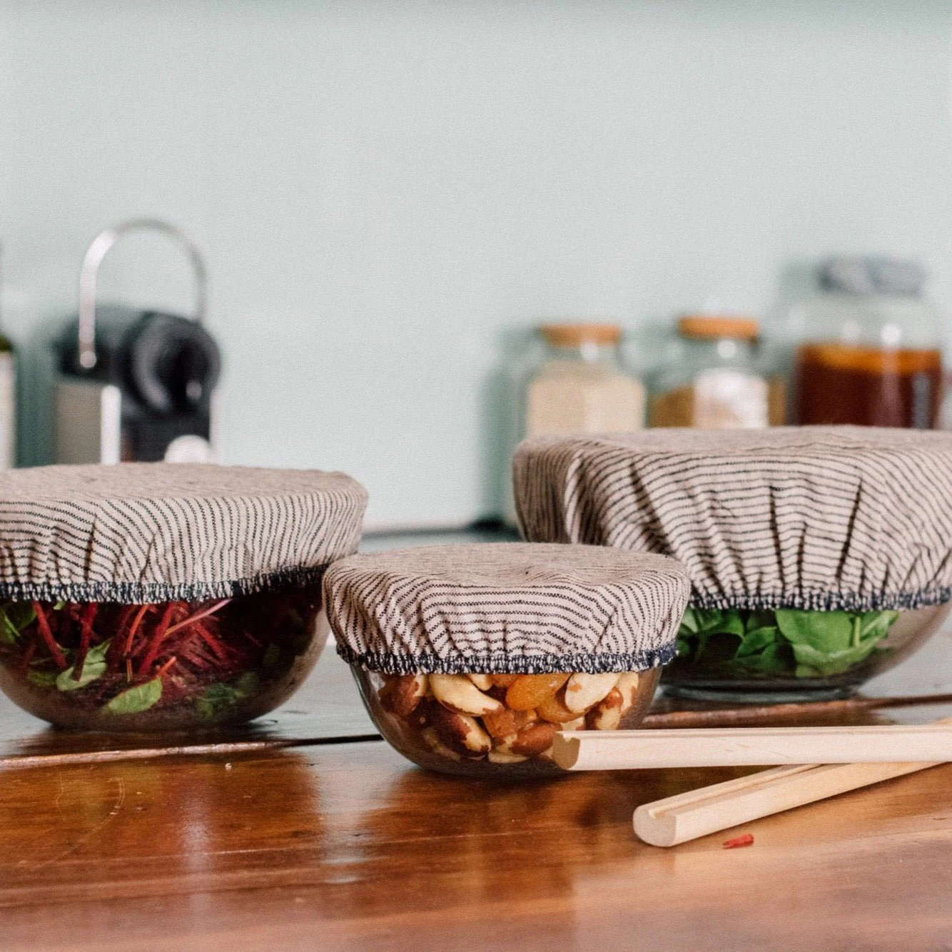 Striped Reusable Linen Bowl Covers Set - Image 6