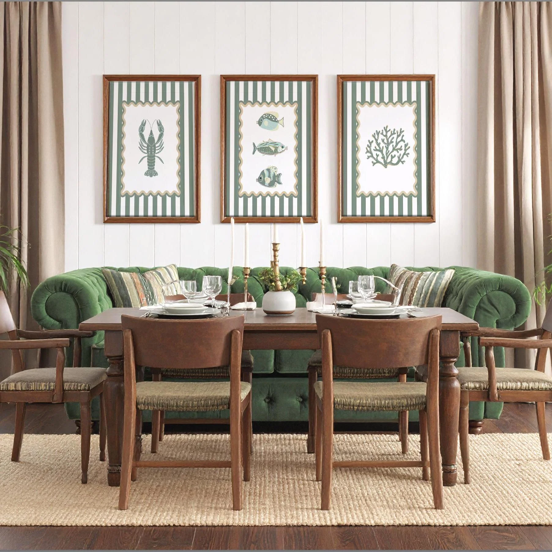 Striped Wall Art Lobster Coastal Print in Sage Green - Image 3