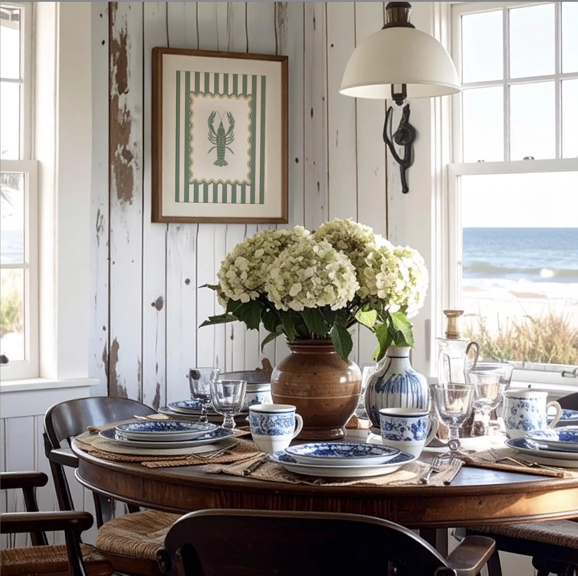 Striped Wall Art Lobster Coastal Print in Sage Green - Image 4