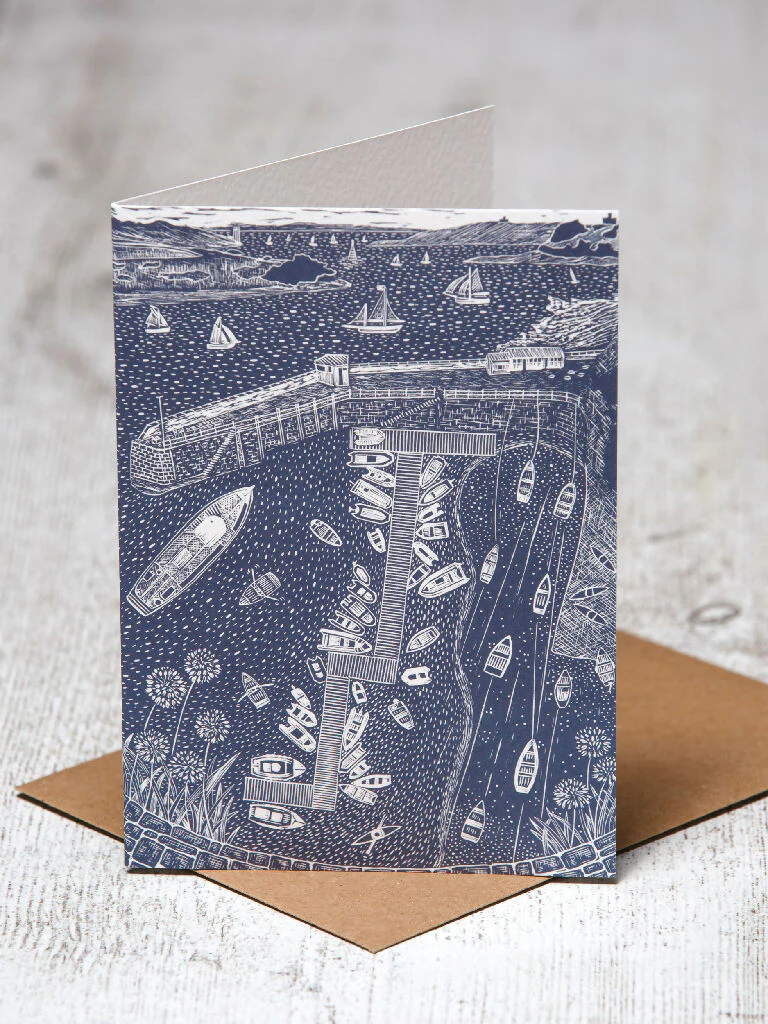 Summer St Mawes, A6 Lino Print Greeting Card